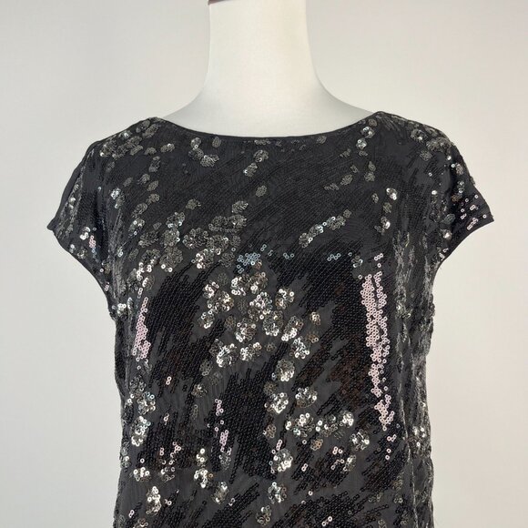 NWOT Mint Velvet Black Sequins Bow Tie Top Short-Sleeved Blouse Shirt US6 UK10 - Picture 4 of 13